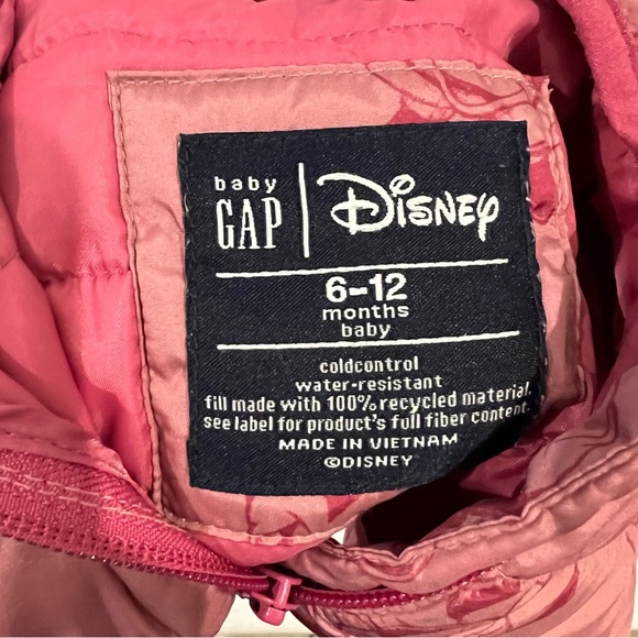 Baby Gap Disney Pink Minnie Mouse Puffer Hooded Jacket Baby Girl 6-12 Months - Picture 2 of 8